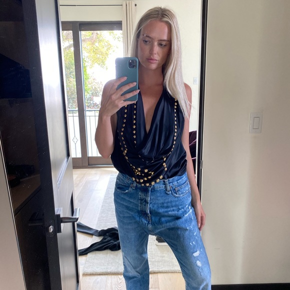 Givenchy Black Silk Gold detail top size 36 (4) - Picture 10 of 11